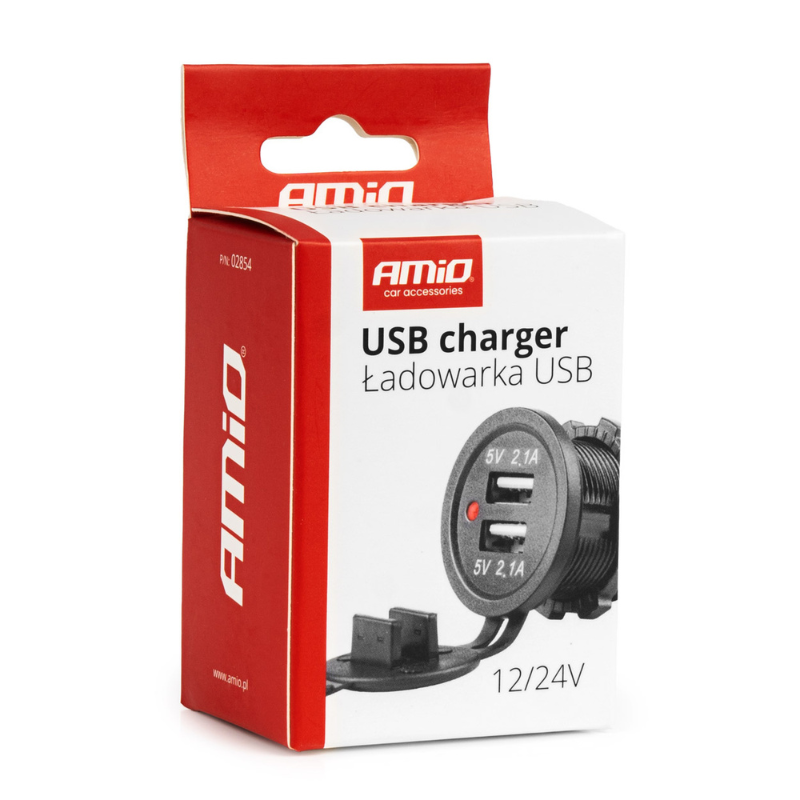 Incarcator Auto Incastrabil 12/24V, 2 x USB, Impermeabil, QC3.0 lumina rosie [5]