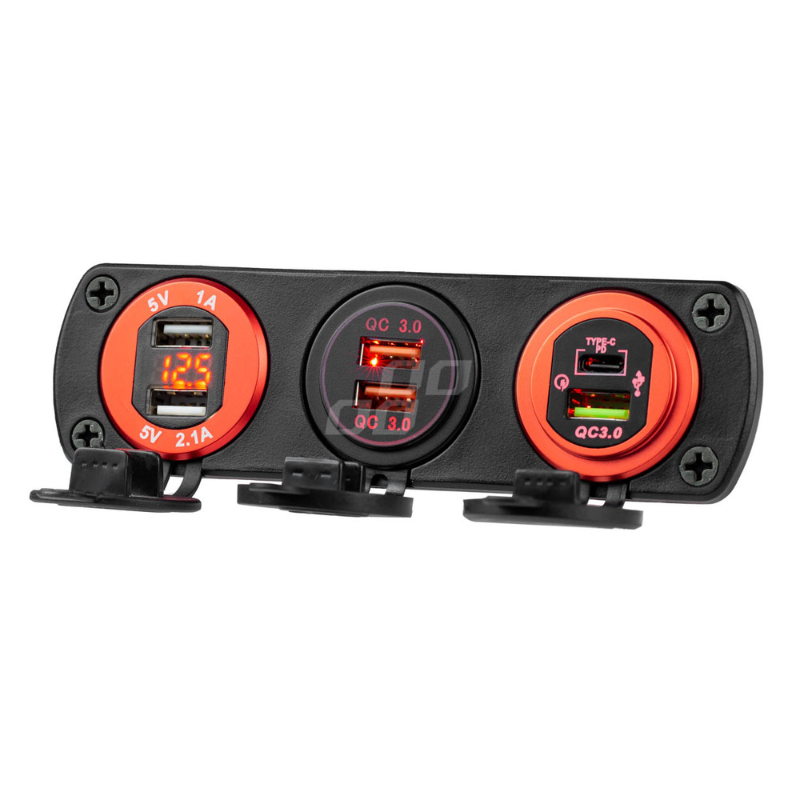 Incarcator Auto Incastrabil 12/24V, 2 x USB, Impermeabil, QC3.0 lumina rosie [8]
