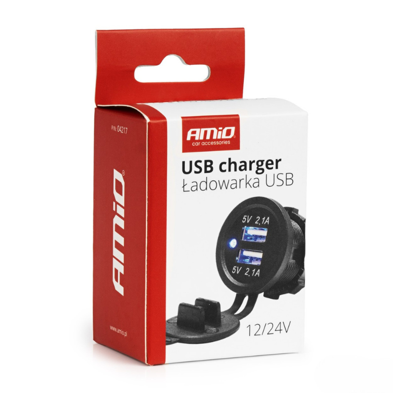 Incarcator Auto Incastrabil 12/24V, 2x USB 4.2A, LED Albastru, Impermeabil [5]