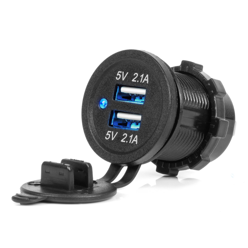 Incarcator Auto Incastrabil 12/24V, 2x USB 4.2A, LED Albastru, Impermeabil [1]
