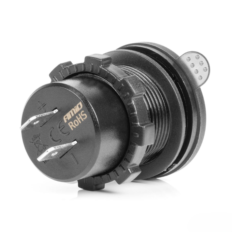 Incarcator Auto Incastrabil 12/24V, 2x USB-C, Voltmetru, LED Rosu, Impermeabil [2]