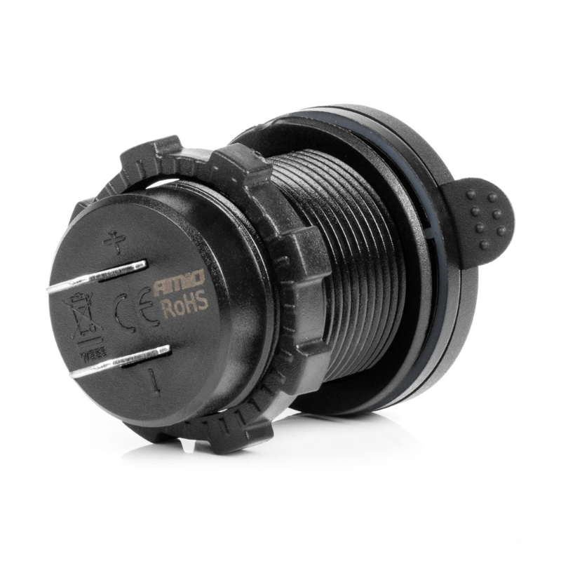 Incarcator Auto Incastrabil 12/24V, USB + 2x USB-C QC3.0, LED Rosu, Impermeabil [2]