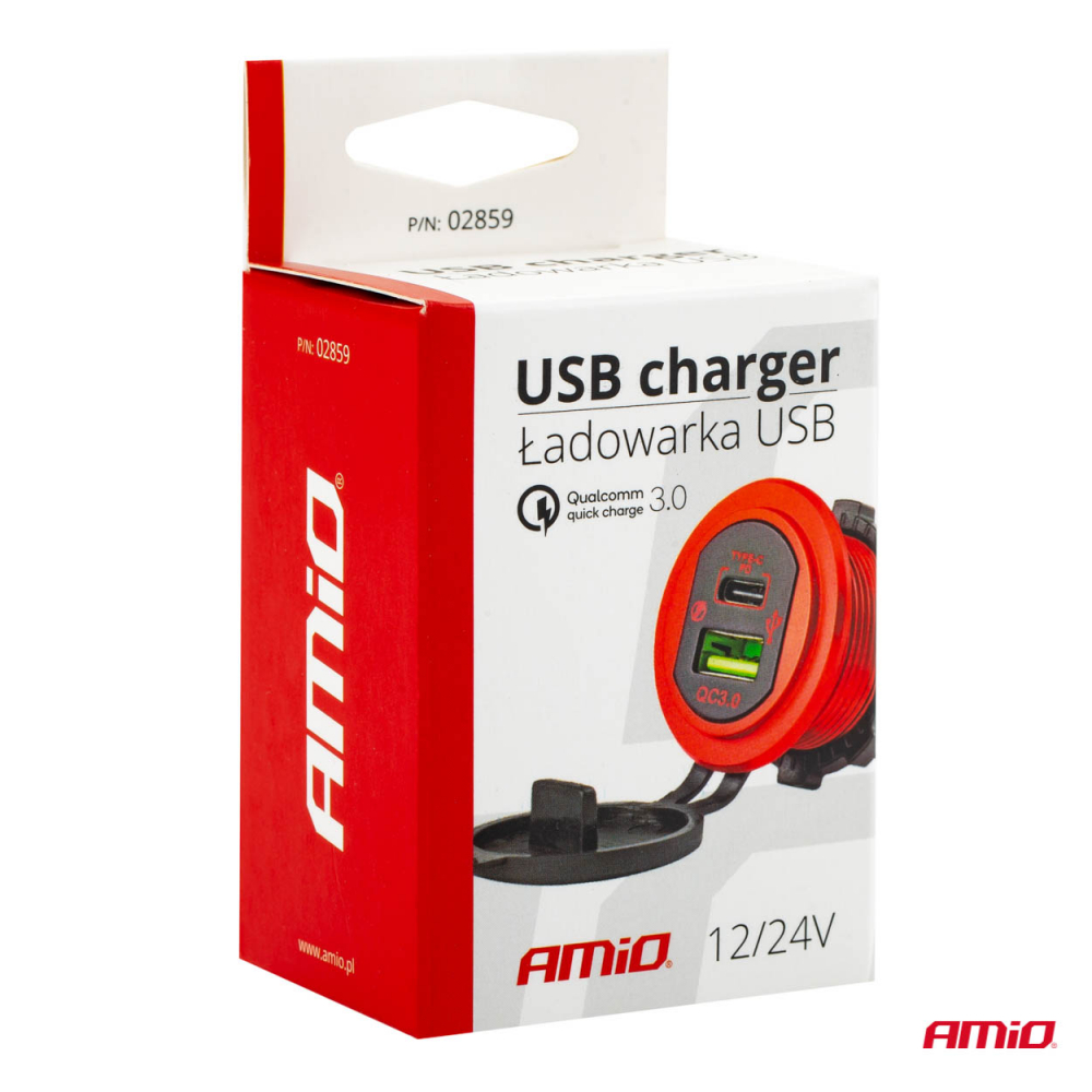 Incarcator Auto Incastrabil 12/24V, USB + USB-C, Impermeabil [5]