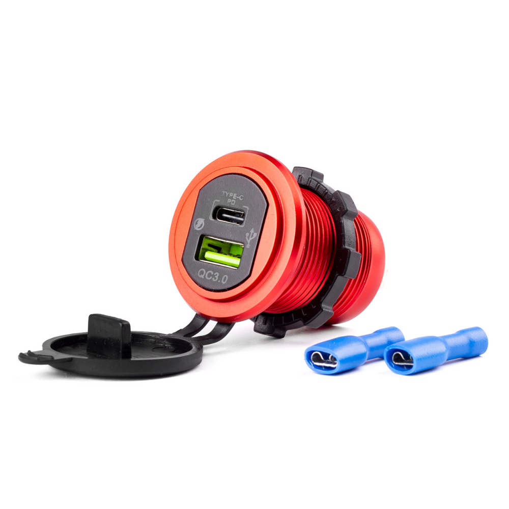 Incarcator Auto Incastrabil 12/24V, USB + USB-C, Impermeabil [1]