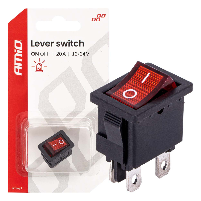 Intrerupator Auto Dreptunghiular, iluminare rosie, 20A, 12/24V, pentru instalatii auto si industriale [1]