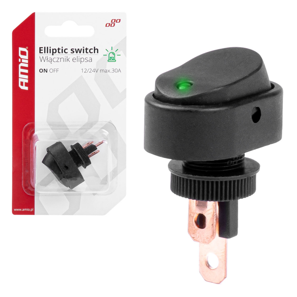 Intrerupator Auto Eliptic 12/24V max 30A, ON/OFF, cu Lumina Verde [1]