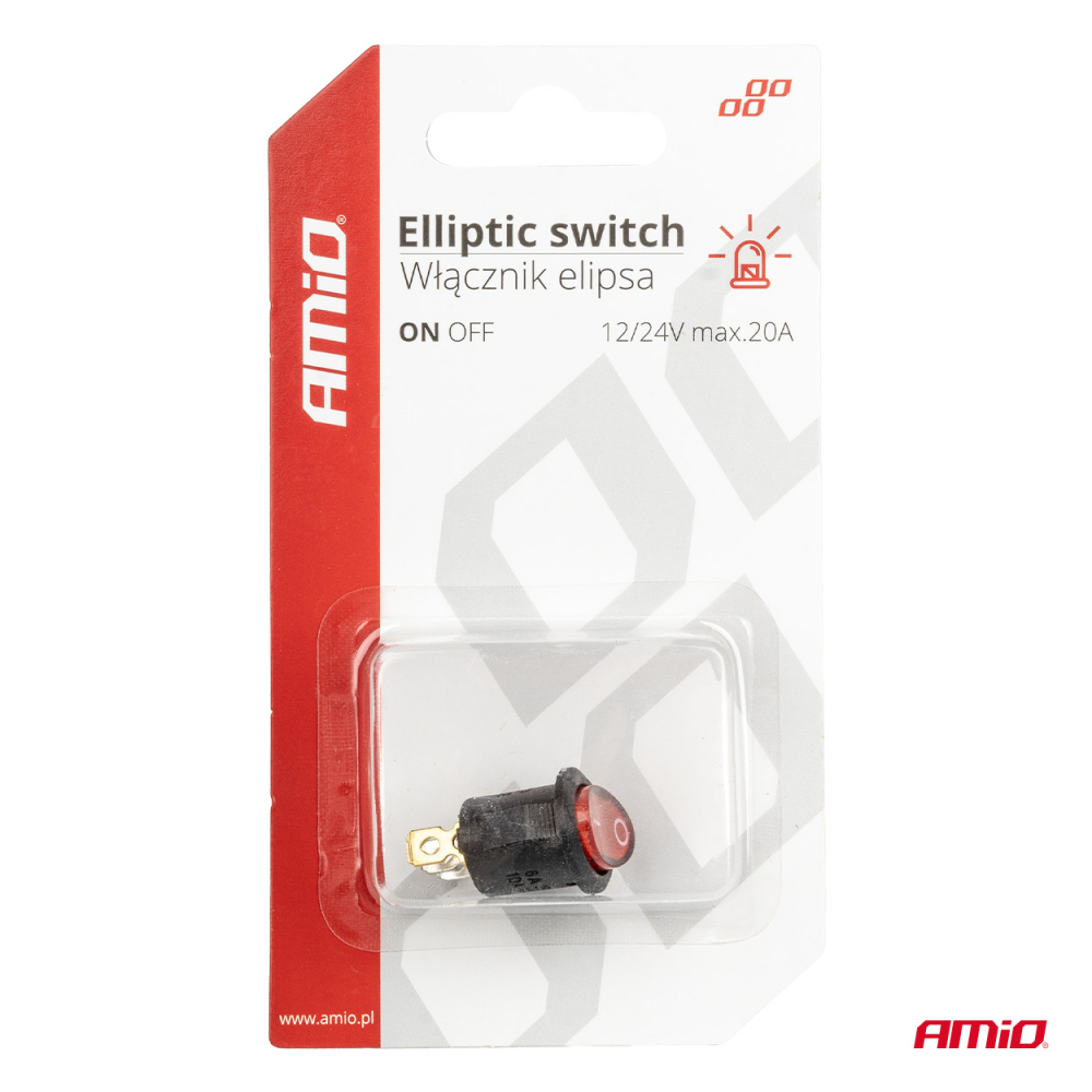 Intrerupator Auto Eliptic 12V/230V cu Lumina Rosie, BU02 [5]