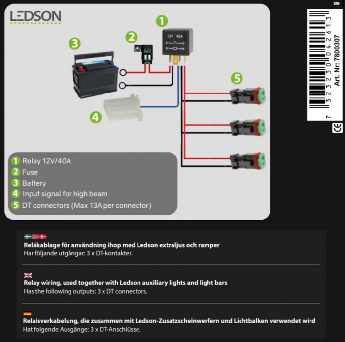 Kit cablaj cu releu si siguranta cu 3 iesiri, pentru proiectoare, led bar, 12V - Ledson 7800309 [3]