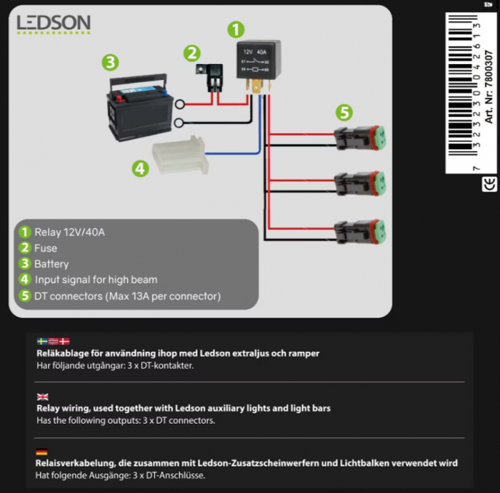Kit cablaj cu releu si siguranta cu 3 iesiri, pentru proiectoare, led bar, 12V, fara buton pornire - Ledson 7800307 [3]