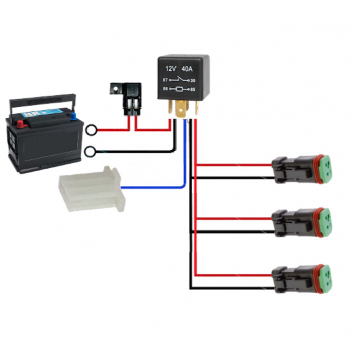 Kit cablaj cu releu si siguranta cu 3 iesiri, pentru proiectoare, led bar, 12V, fara buton pornire - Ledson 7800307 [2]