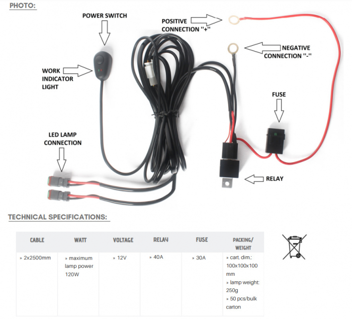 Kit Cabluri Proiectoare, Led bar cu 2 iesiri, Releu, Buton Interior si Siguranta - Truck LED LB0062-2 [3]
