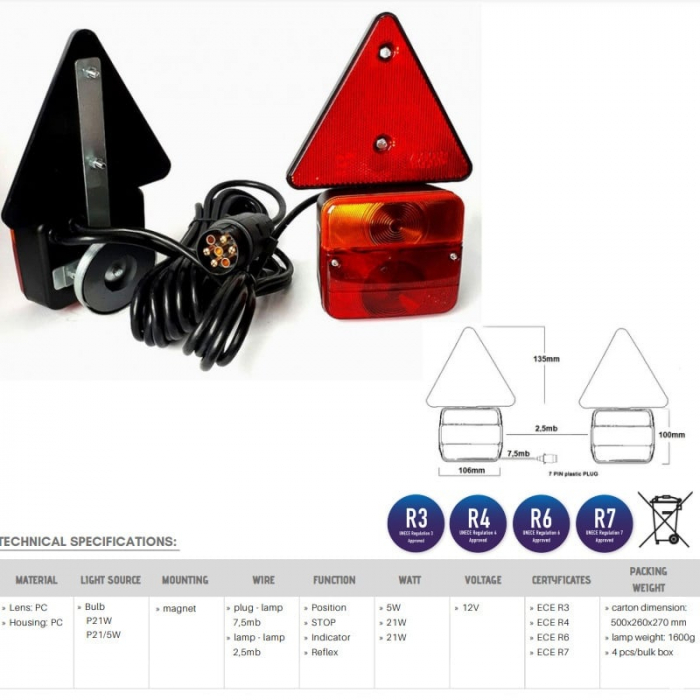 Kit complet instalatie remorca cu lampi, cablu 7.5m si stecher - Truck LED L1070-Z [3]