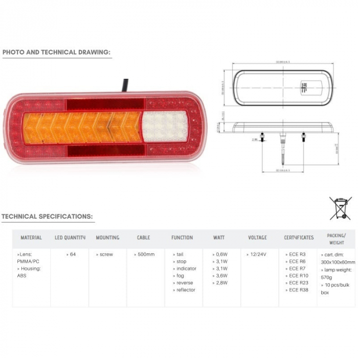 Lamp semnalizare spate cu semnalizare dinamica, universala 283 x 100 x 30 mm - Truck LED L1830 [5]