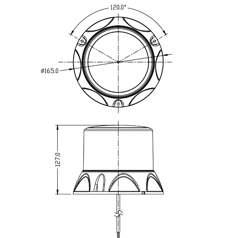 Lampa de avertizare LED 12/24V, girofar portocaliu cu dispersor alb, montaj în 3 suruburi, R65, Ø 16.5 cm [3]