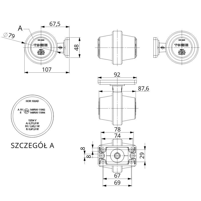 Lampa de gabarit cu brat scurt, LED, PORTOCALIU-ROSU, 12/24V, IP68, GRAPHITE, 10.7cm [5]