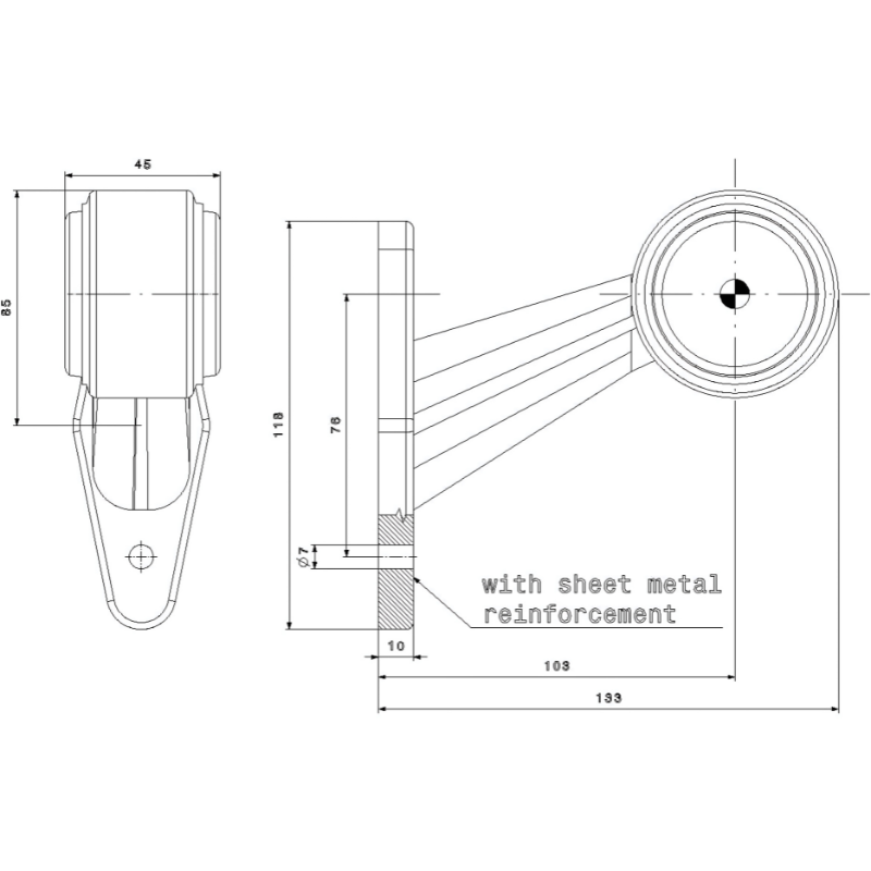 Lampa de Gabarit LED, Brat Oblic Scurt, Conector QS075 13.3cm, Cauciuc Flexibil, 12/24V, Alb/Rosu [6]