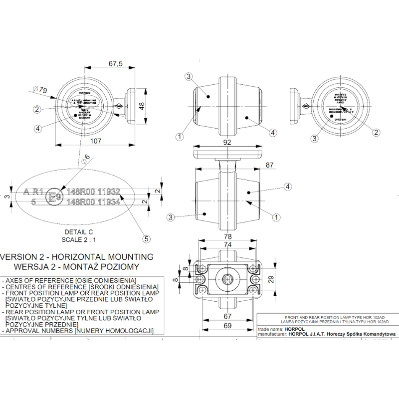 Lampa de gabarit LED, GRAPHITE Alb-Rosu, 12/24V, IP68, 10.7cm [5]