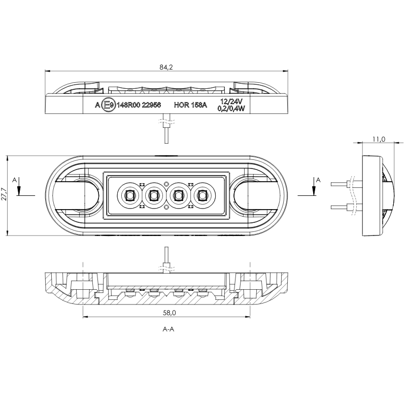 Lampa de Gabarit LED Slim, Rosu, Alb sau Portocaliu,12/24V, IP68, 8.42 x 27.7 x 1.1cm, suprafate plane sau curbate [5]