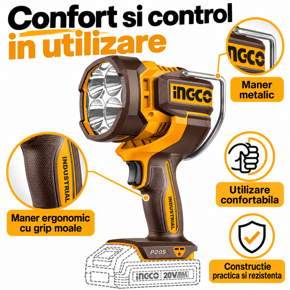Lampa de lucru, Lanterna 20V, 2500 lumeni, P20S [4]