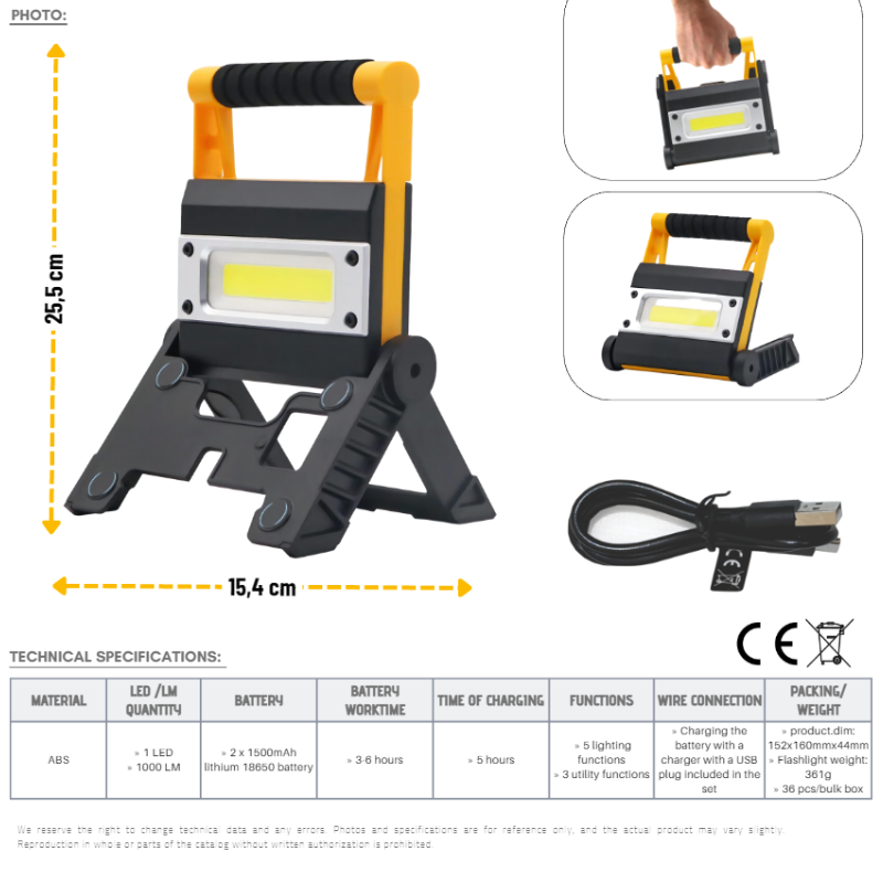 Lampa de lucru cu baterie inclusa, 1000 LM, 5 functii [7]