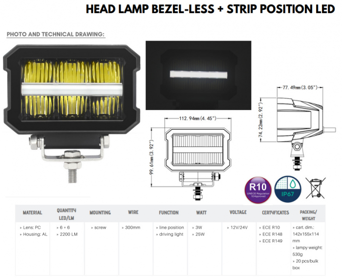 Lampa frontala cu pozitie si faza, LED, 1224V, proiector 2200LM - Truck LED L3422 [13]