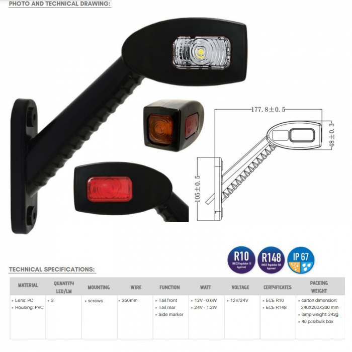 Lampa gabarit cu brat lung, alb, rosu, galben, 177mm [4]
