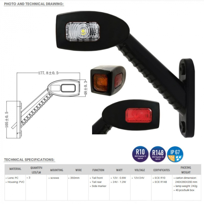 Lampa gabarit cu brat lung, alb, rosu, galben, 177mm [2]