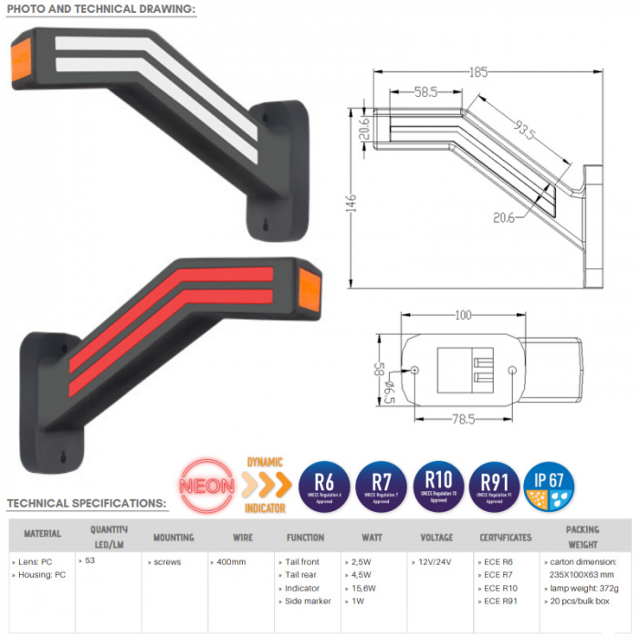Lampa gabarit cu brat lung si demnalizare dinamica cu efect neon - Truck LED L1307 L1308 [3]