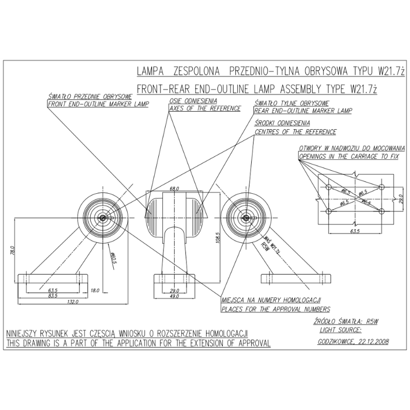 Lampa gabarit cu brat oblic, bec R5W, albroșie, 10.85cm - WAS 267 [5]