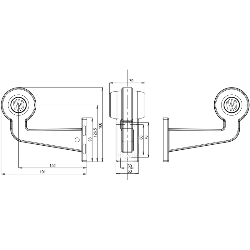 Lampa gabarit laterala cu brat cot la 90 de grade LED, IP6K9K, 12V-24V, 191x166 mm, stanga sau dreapta [7]