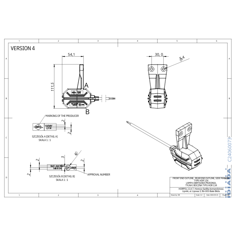 Lampa Gabarit LED cu 3 Functii, Pozitie Fata-Spate si Laterala, 12V/24V, Brat Flexibil, Stanga / Dreapta [9]