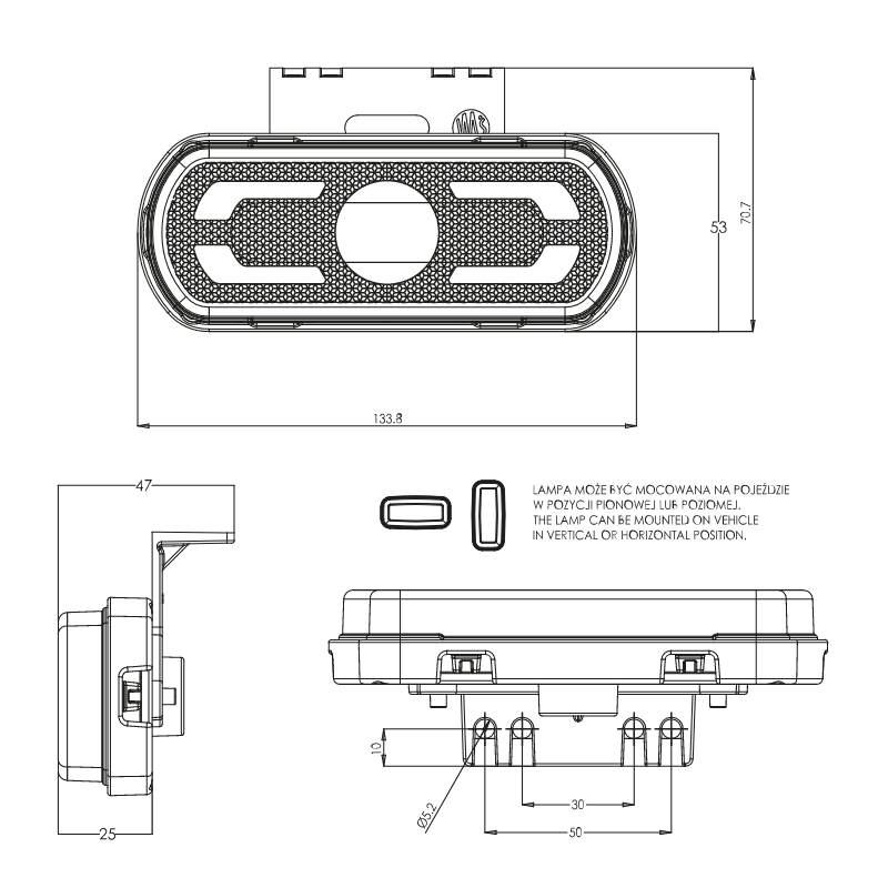Lampa gabarit LED, cu reflectorizant, 12-24V, IP 6K9K, 13.38cm [9]