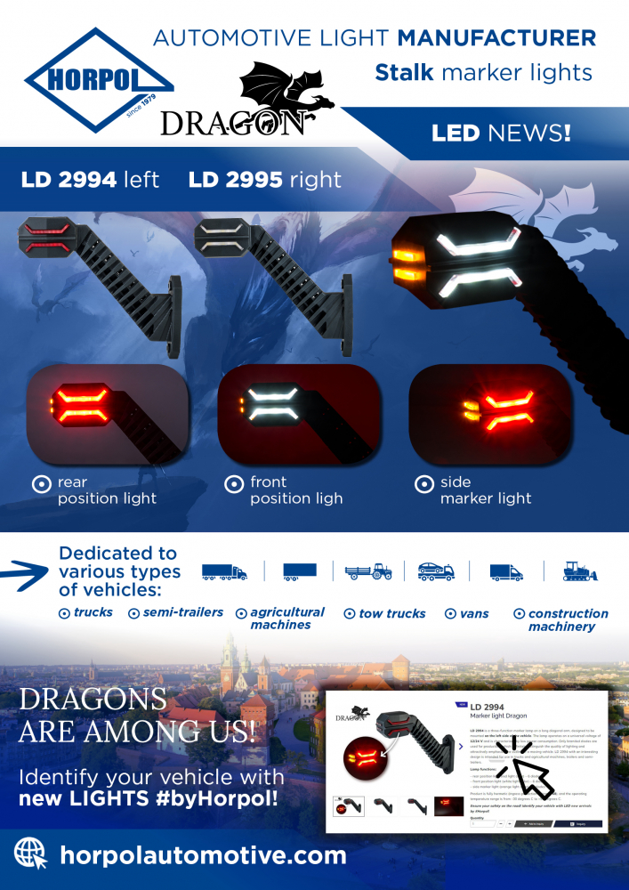 Lampa gabarit LED DRAGON, 3 funcții, 20cm, 12V/24V, prindere pe braț, IP 68 [14]