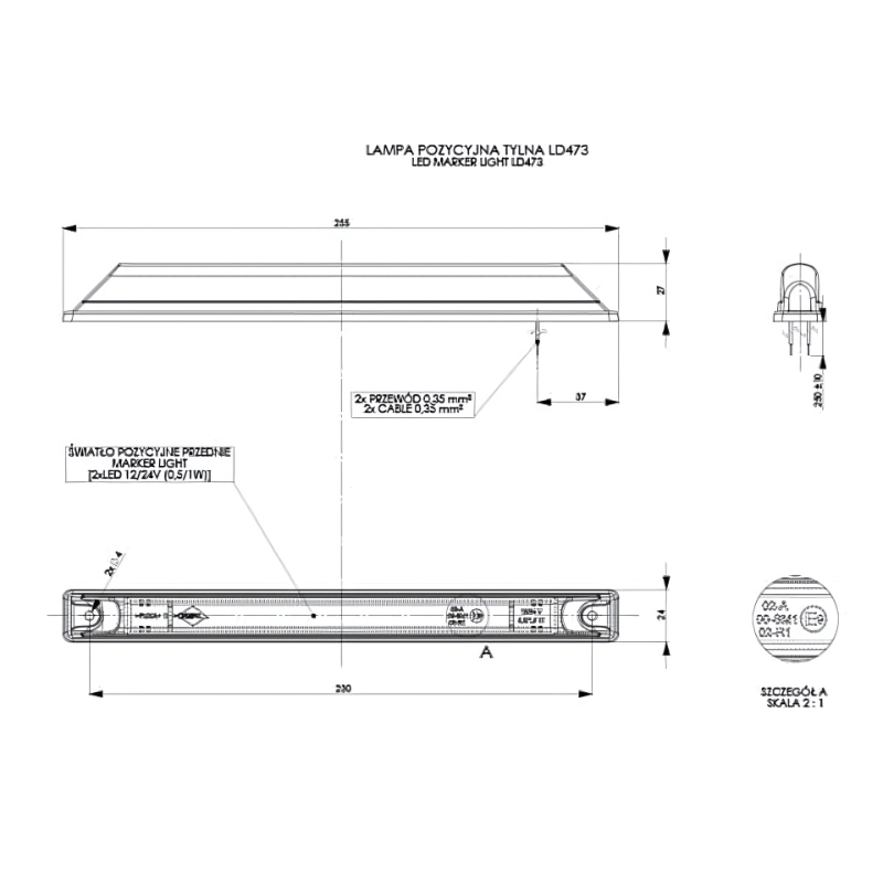 Lampa Gabarit LED Rosie, Universala, 12/24V, Lungime 25.5cm [2]
