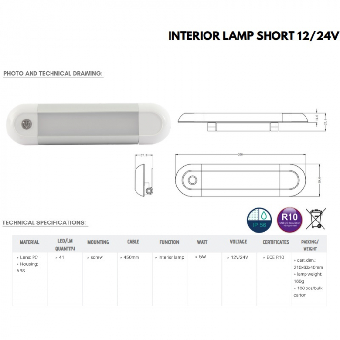 Lampa interior auto, Plafoniera LED cu touch control, 1224V, 200mm - Truck LED L1880 [3]