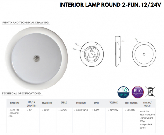 Lampa interior auto, Plafoniera, LED, touch control, 12/24V, - Truck LED  L1879 [9]