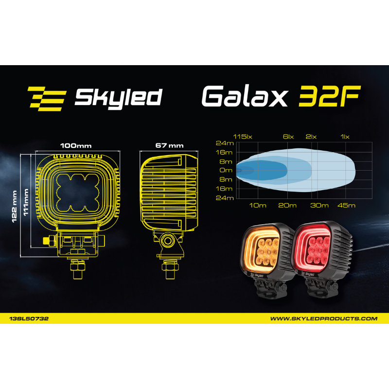 Lampa LED de lucru, SKYLED GALAX 32F, 32W, 9-32V, Pozitie Portocalie/Rosie, IP67, Offroad [17]
