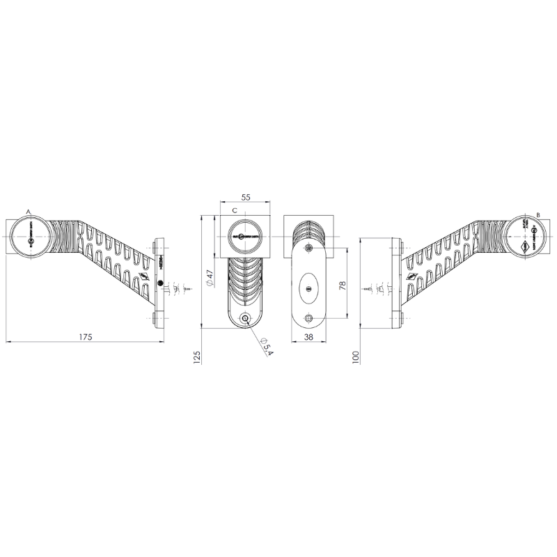 Lampa LED gabarit, brat lung, Graphite, 12/24V, pozitie alb/portocaliu/rosu, 17.5cm [6]