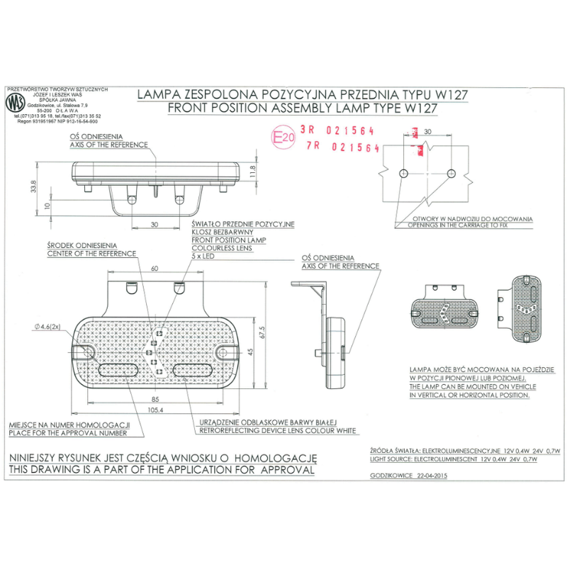 Lampa LED gabarit cu suport vertical, 12/24V, 10.54cm, W127 [5]