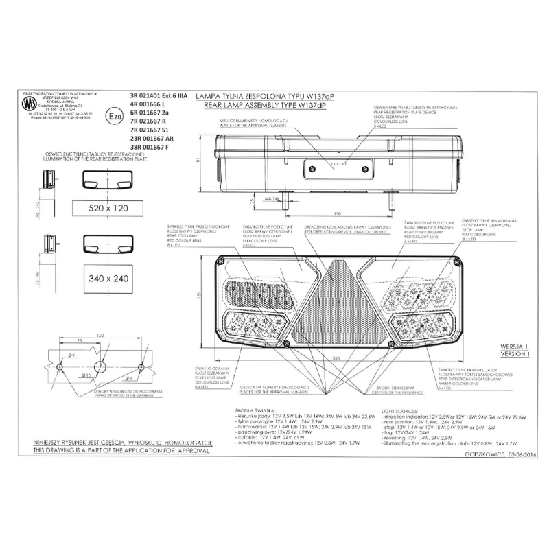 Lampa LED multifunctionala spate, tripla cu 7 functii, 1224V, 35 x 13.1cm - WAS 1035 [6]