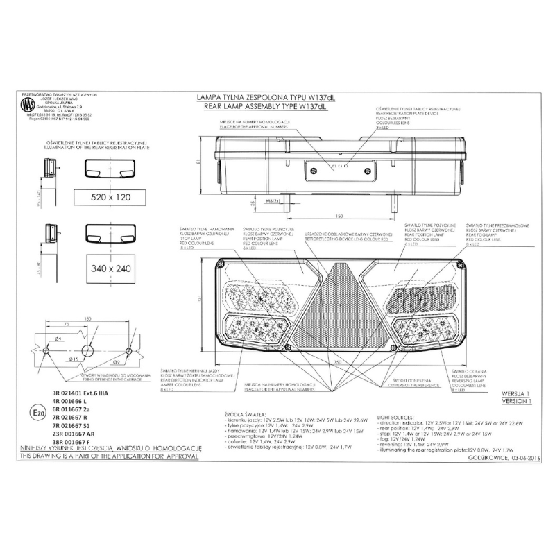 Lampa LED multifunctionala spate, tripla cu 7 functii, 1224V, 35 x 13.1cm - WAS 1035 [7]