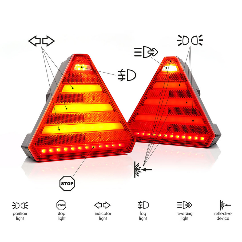 Lampa LED triunghiulara multifunctionala spate, tripla cu 6 functii, 12/24V, 16.3 x 14.3cm, cablu [2]