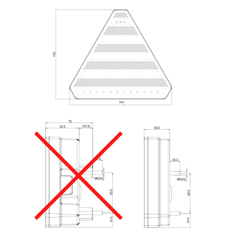 Lampa LED triunghiulara multifunctionala spate, tripla cu 6 functii, 12/24V, 16.3 x 14.3cm, cablu [4]