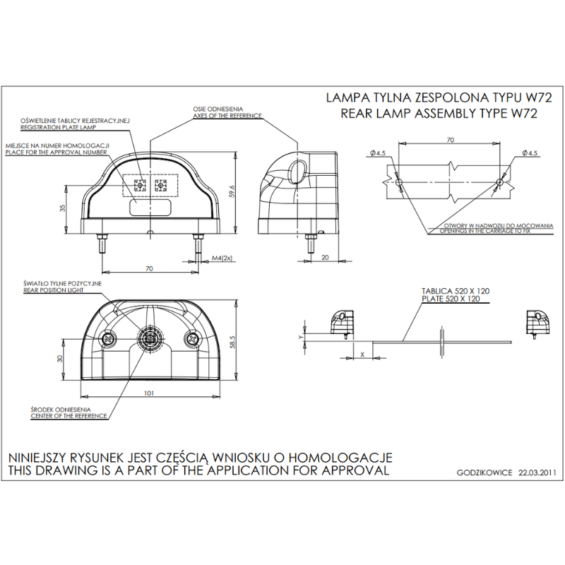 Lampa numar inmatriculare LED, ADR, pozitie alb cu rosu, 10.1 x 5.96cm, 1224V - WAS 409 ADR [4]