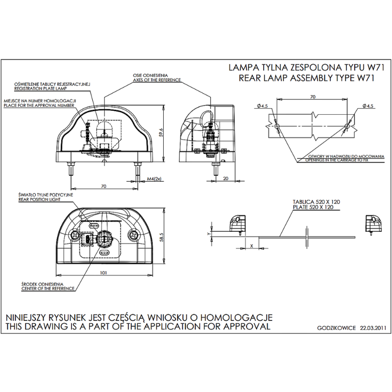 Lampa pentru numar inmatriculare si pozitie, alb cu rosu, 10.1 x 5.96cm, 12/24V, W71 [3]