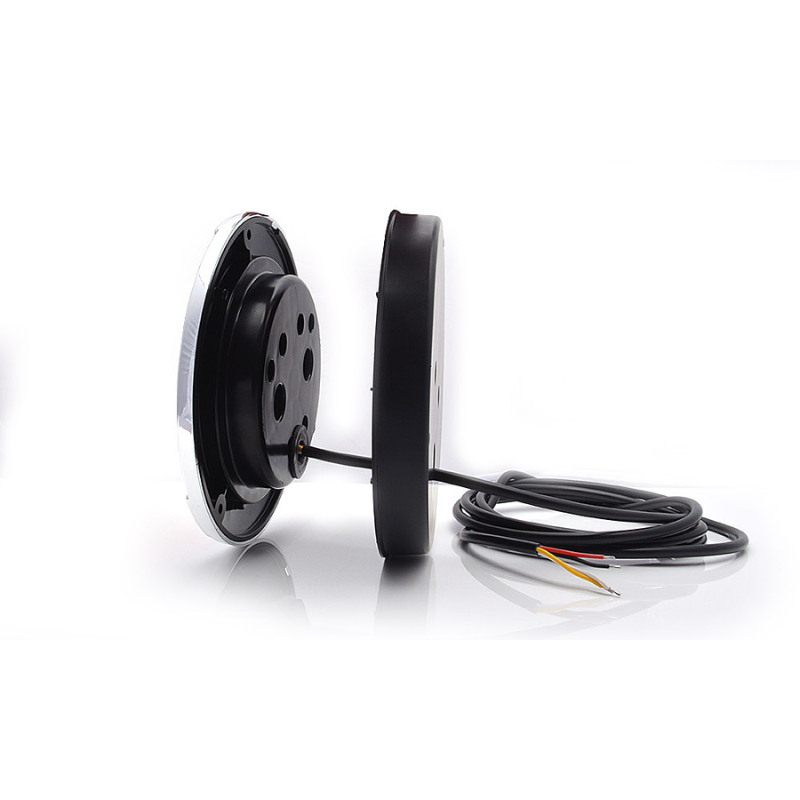 Lampa rotunda LED spate, tripla cu 3 functii, inel cromat, 12/24V, 15.20cm [7]