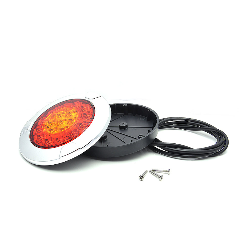 Lampa rotunda LED spate, tripla cu 3 functii, inel cromat, 12/24V, 15.20cm [4]