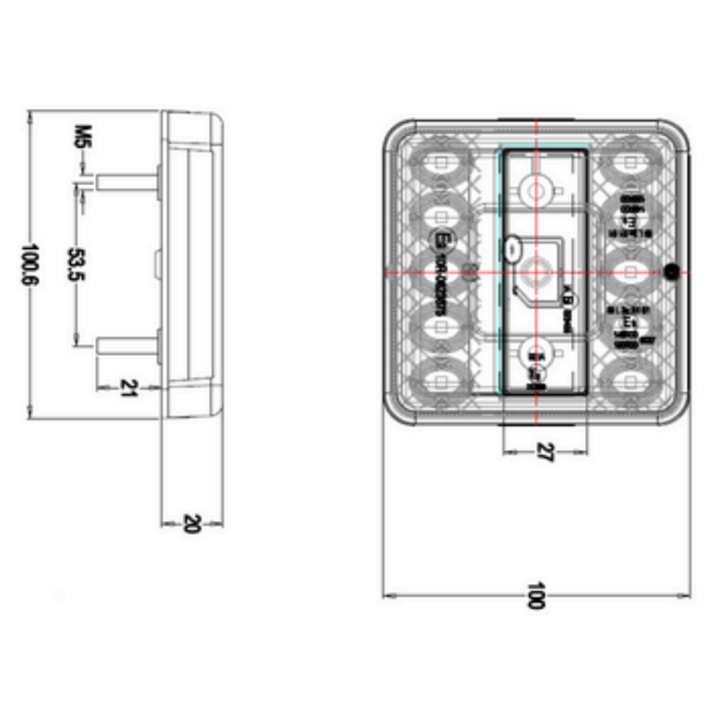Lampa semnalizare, Tripla LED cu 5 functii, 10 x 10cm, 12V, Transparenta [7]