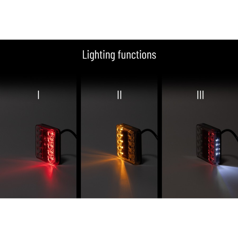 Lampa semnalizare, Tripla LED cu 5 functii, 10 x 10cm, 12V, Transparenta [2]