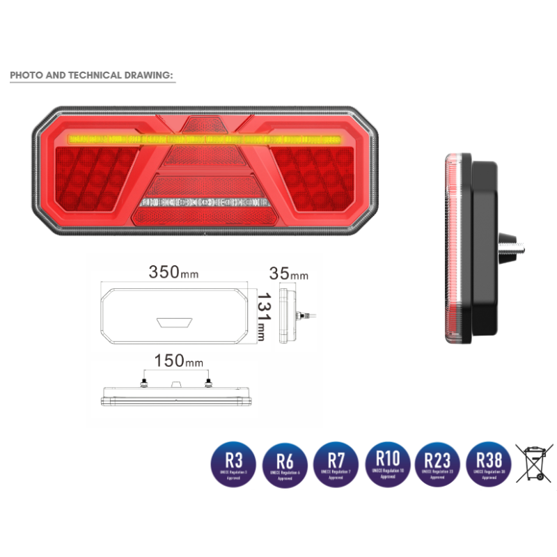 Lampa semnalizare, Tripla LED cu 6 functii, efect Neon, 35 x 13.1cm [4]